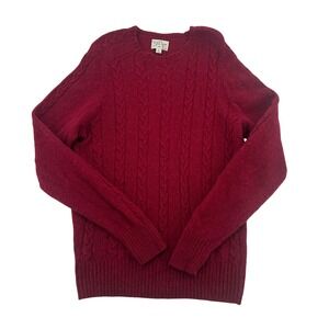 J Crew Women's Size Large Burgundy Cable Knit 100% Wool Sweater Comfortable